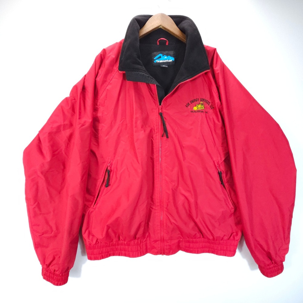 Tri-Mountain Jacket Mens XLT Red Streetwear AOK Energy Services Fleece Lined Y2K